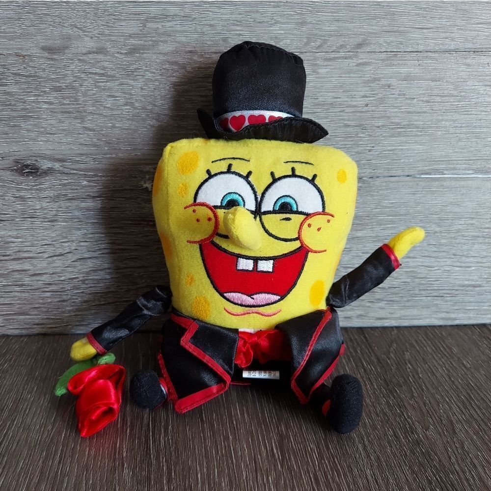 SpongeBob SquarePants Valentine’s Day Tux Top Hat Rose 9" Stuffed Animal Plush